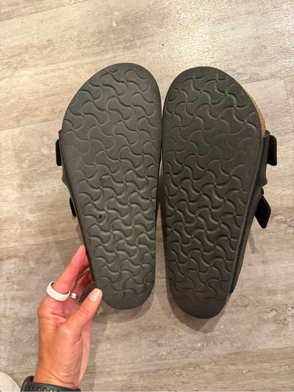 Black Leather Birkenstock Slide Sandals